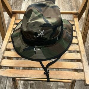 Nike Camo Bucket Hat with White Swoosh and Script A